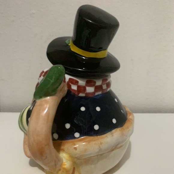 Vintage SNOWMAN Royal Seasons Teapot Red&White Checkered Scarf Red RobinBird - Picture 4 of 13